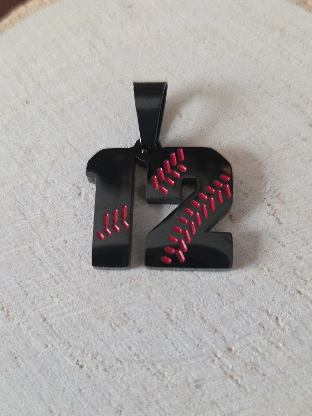 Men's/ Boy's Black Baseball Stitch Number 12 Necklace Pendant
